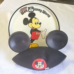 Mickey Mouse Hat & 10" Round Tray. Vintage 70's Made In USA.See Photos For Wear.